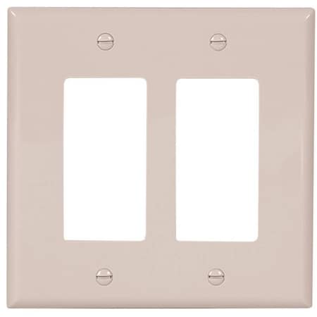Wallplate, 4-1/2 In L, 4.56 In W, 2 -Gang, Polycarbonate, White, High-Gloss